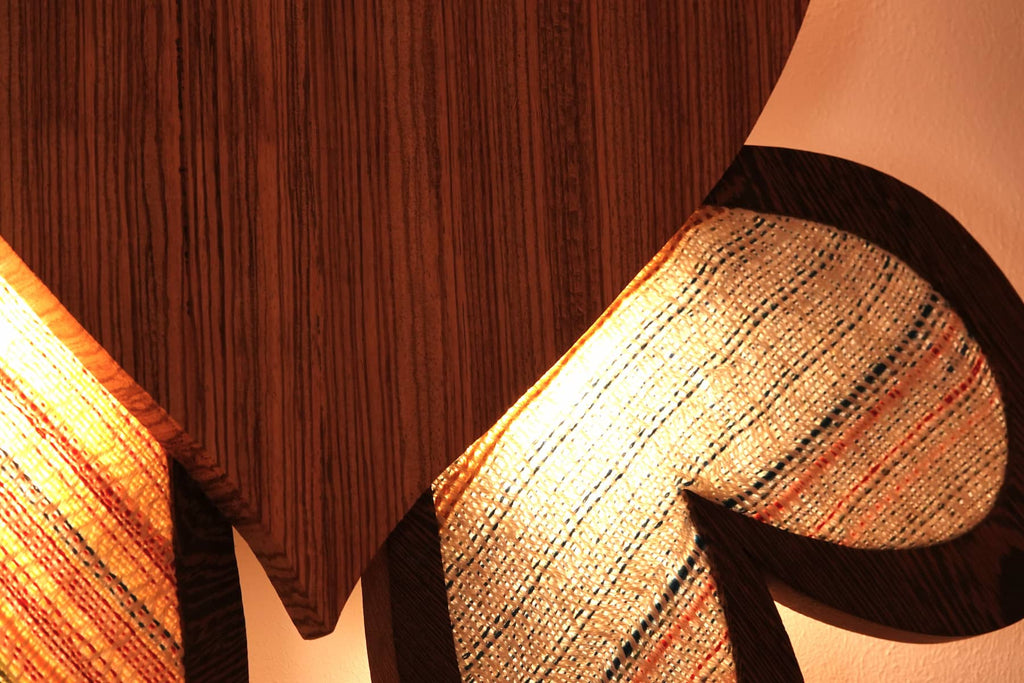 Applique bois et tissage Pétale par Uphile détail